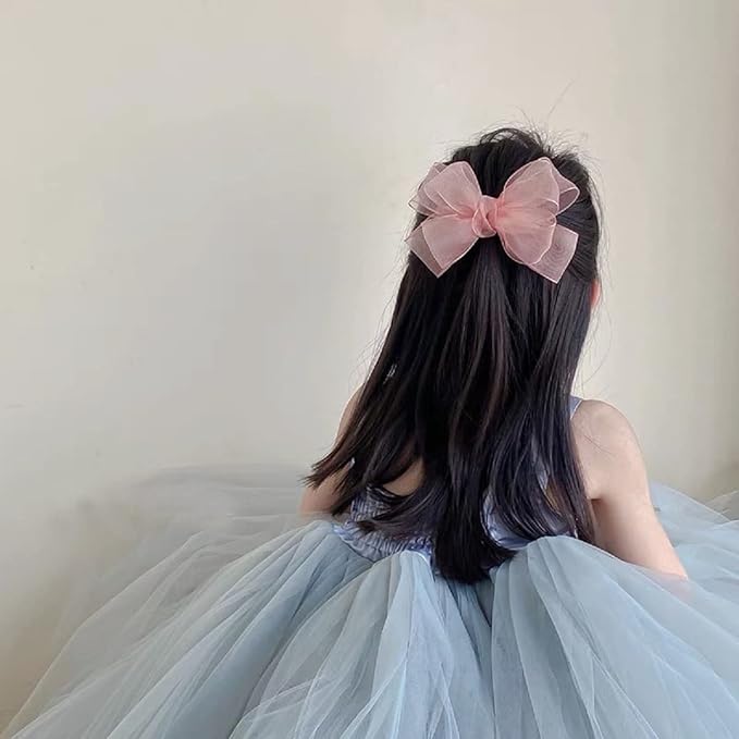 Hot&Sattion 4 Colors 5Inch Hair Bows Clips Large Big Chiffon Ribbon Hair Bows Alligator Clips Hair Accessories for Girls Toddler Kids Children Teens