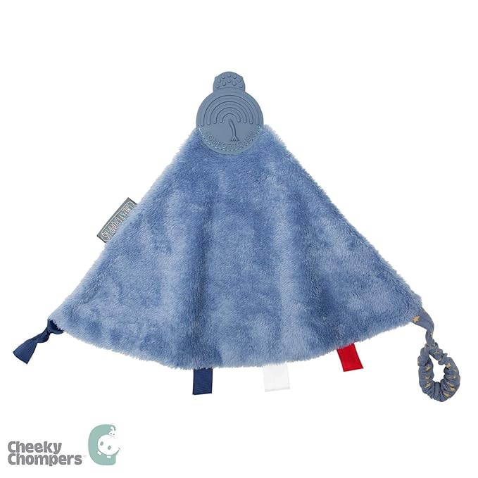 Cheeky Chompers Comfortchew | Baby Lovey with Silicone Teether & Sensory Tags | Soft Fleece Material, Attachable Loop, Machine Washable | (Midnight Stars)