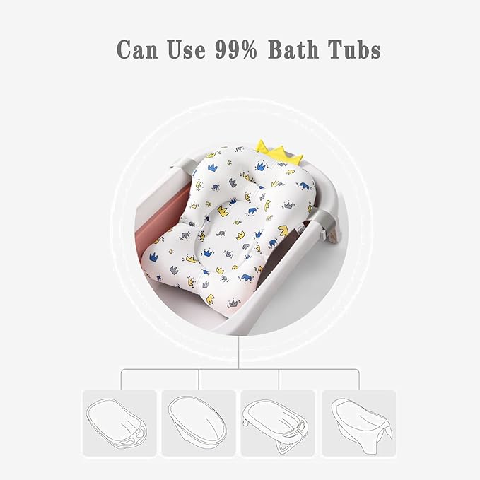 Baby Bath Pad, Soft Bathtub Mat, Adjustable Nonslip Newborn Toddler Bath Cushion, Comfortable Baby Skin Friendly Bathtub Floating Pad for 0-12 Months Infant