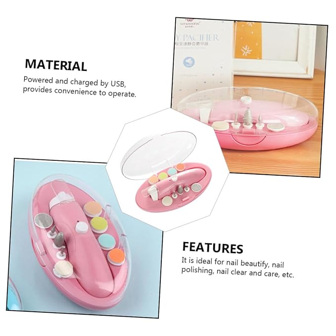 Ipetboom 1 Set Nail Nail Drill Kit Nail Files Nail Kits Electric Nail File Kit Nail Kit Bag Children Electric Manicure Kit Electric Polish Sharpener Electric Nail Trimmer Kit, 11.8x4cm, Pink