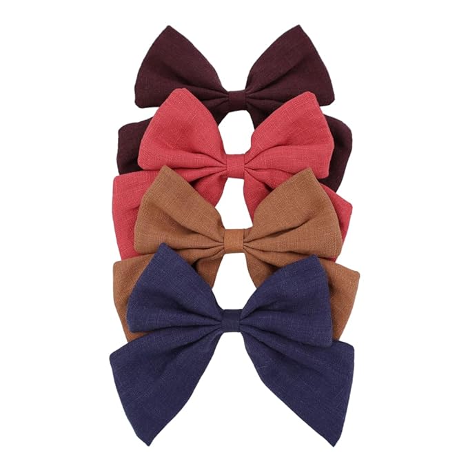 4 PCS Sailor Bow Hair Clips for Kids Girls Women Linen cotton Hair Bow Alligator Clips Baby Toddler Girl Mom Hair Accessories (Navy/Wine)