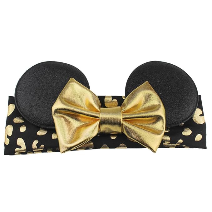 Baby Girl Glitter Bow Headband, Gold Bronzing Gilding Hairband with 5'' Large Bow Elastic Stretch Turban Headwrap..(FJ78-Gold U)