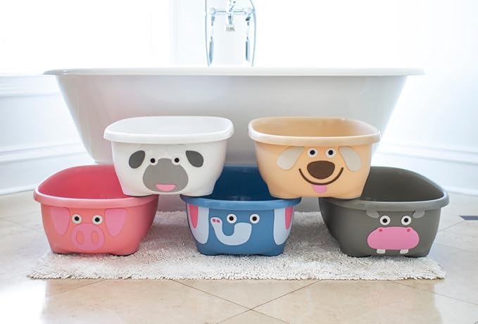 Prince Lionheart TUBIMAL Infant and Toddler Bath Tub - PIG | Tub Becomes a Storage Bin | Include a Stackable Lid and Infant Mesh Hammock | Innovative Outside Drain Plug | Perfect Bin for Toy Storage