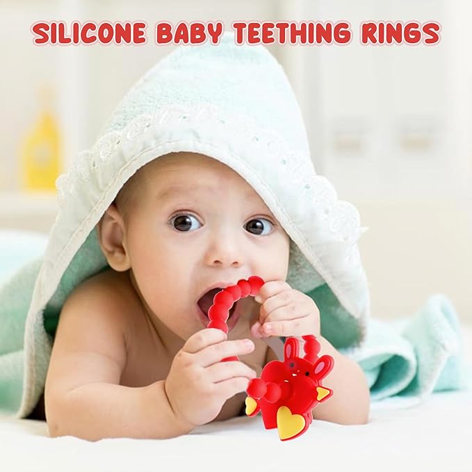 Valentine Teething Toys, Silicone Baby teethers 0-6 Months Easy for Little Hands to Hold, Cupid and Heart Rabbit for Valentine's Day Baby Teething Toys (Valentine Pink)