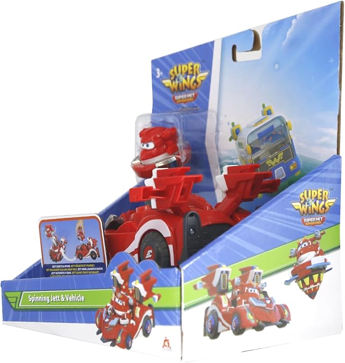 Super Wings Jett Spinning Battling Tops & Cars Toys, Red Car Toys for Toddlers 1-3, Little People Race Toy Cars for 5 Year Old Boys, Best Gifts for Kids Boys Girls