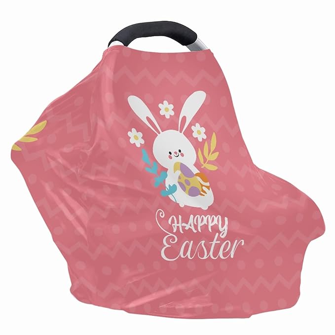 Coldinair Easter Rabbit Eggs Print Car Seat Cover for Babies Boys Girls,Soft Stretchy Nursing Cover,Breathable Infant Carseat Canopy,Shopping Cart/High Chair/Stroller Covers
