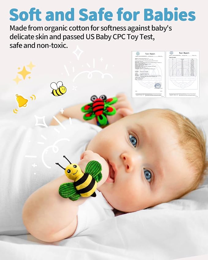Baby Toys 0-6 Months: Baby Rattles 0-6 Months Infant Toys Baby Wrist Rattle Socks for 6-12 Month Baby Boy Girl Gifts Easter Basket Stuffers