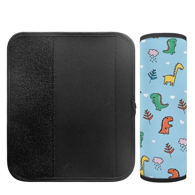 ENLACHIC Kids Car Seat Belt Cover, Cute Cartoon Animal Print Baby Car Seat Strap Pads Infant Car Seat Protector Car Accessories Universal All Cars,Blue Cartoon Dinosaur