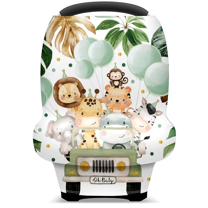 Baby Car Seat Stroller Covers Cute Animals Jungle Greenery Nursing Cover Breastfeeding Scarf Soft Breathable Stretchy Coverage Carseat Canopy Cover for Boys and Girls Soft Breathable Multi Use