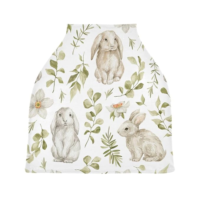 Moudou Cute Rabbit Baby Car Seat Cover, Soft Stretchy Infant Carseat Canopy Cover Newborn Nursing Breastfeeding Cover for Stroller, High Chair, Shopping Cart
