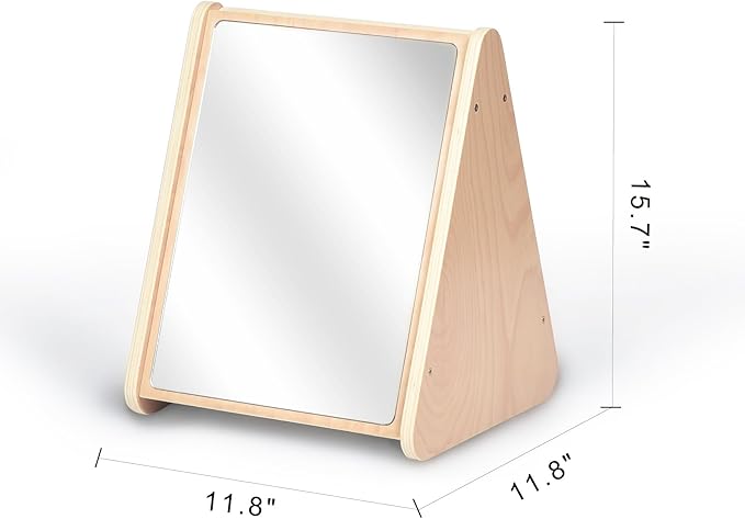 Baby Double-Sided Tummy Time Mirror w/ 2 Package High Contrast Visual Stimulation Cards, Sensory Activity Montessori Toys for 6 Months+ Boys Girls