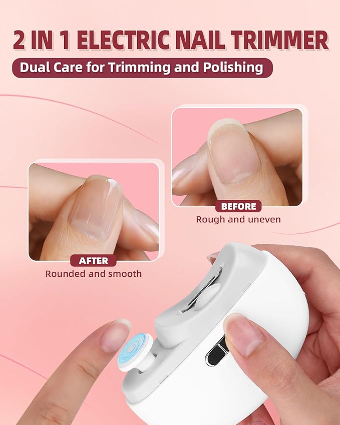 2026 Upgraded Electric Nail Clipper, 3 in 1 Automatic Nail Trimmer and Polisher with LED Light & Clip Storage,USB Rechargeable - 2 Speeds Electric Nail File for Baby, Adults, Seniors