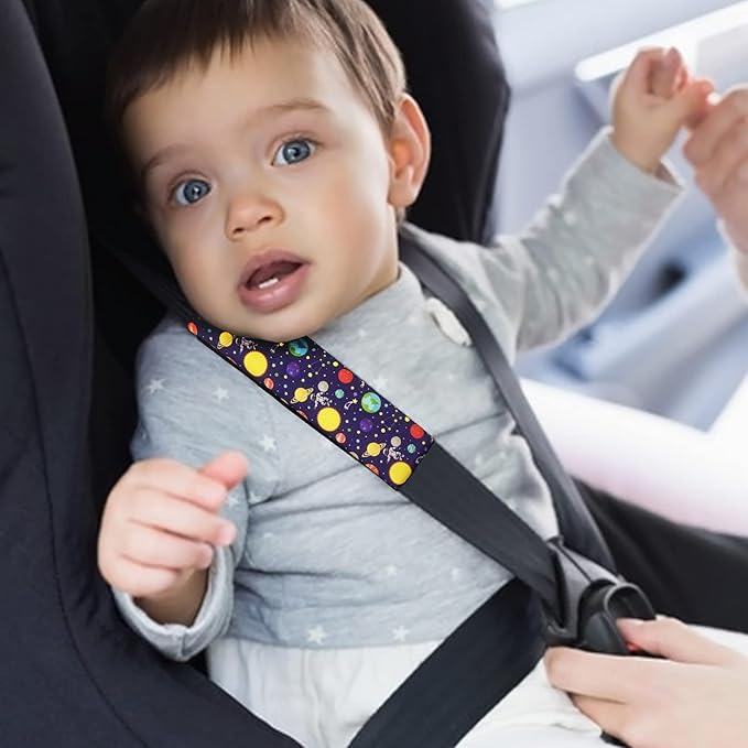 Baby Seat Belt Strap Cover, 2 Pcs Kids Car Seat Belt Cushions Pads, Shoulder Strap Protectors for Girls Boys (Space 4A)