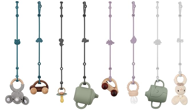 Toy Safety Straps, Silicone Pacifier Clips, 8 Pack Adjustable Straps for Strollers, High Chair, Shopping Cart (Set 2)
