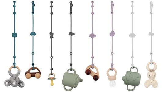 Toy Safety Straps, Silicone Pacifier Clips, 8 Pack Adjustable Straps for Strollers, High Chair, Shopping Cart (Set 2)