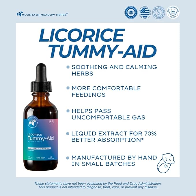 Mountain Meadow Herbs Licorice Tummy-Aid for Babies & Kids – Gas Relief Drops for Colic, Upset Stomach, Reflux & Bloating – Natural, Alcohol-Free Liquid Formula – 2 oz