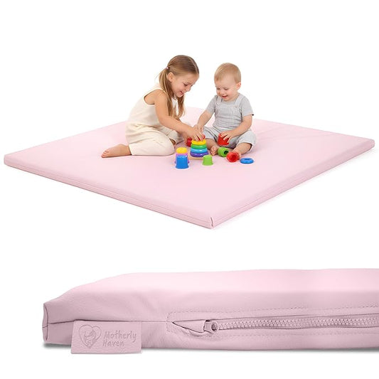 Motherly Haven Play Mat Cover Only – Fits 50x50x1 Rollable Foam Floor Mat for Babies – Waterproof, Easy to Clean Replacement Cover for Tummy Time & Crawling – Pink