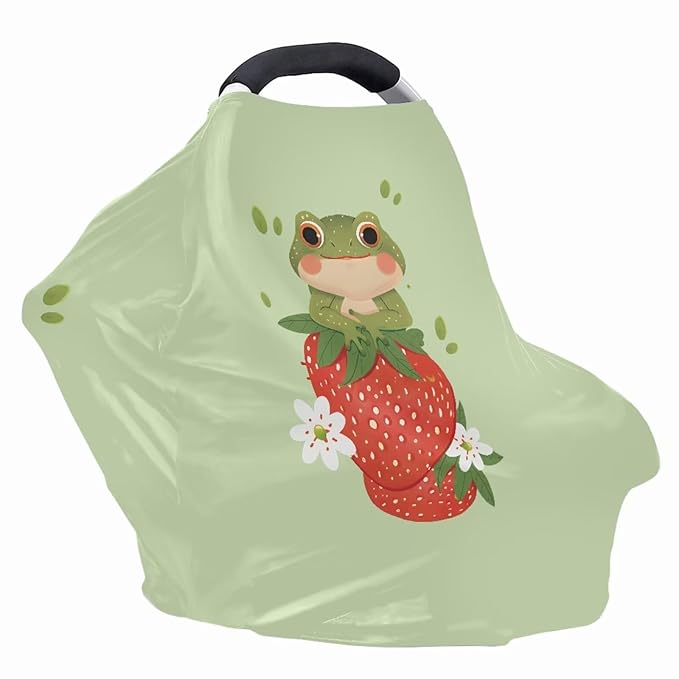 Forchrinse Frog Strawberry Baby Car Seat Cover Soft Stretchy Breastfeeding Nursing Cover Multi Use Animal Print Cover for Shopping Cart/High Chair/Stroller
