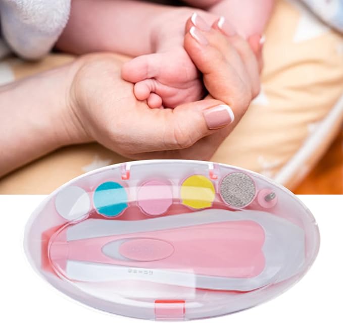 Electric Nail Clipper, 6 in 1 Electronic Baby Nail Clipper File Safe Grinding Heads Nail Trimmer Set for Newborn Manicure (B)