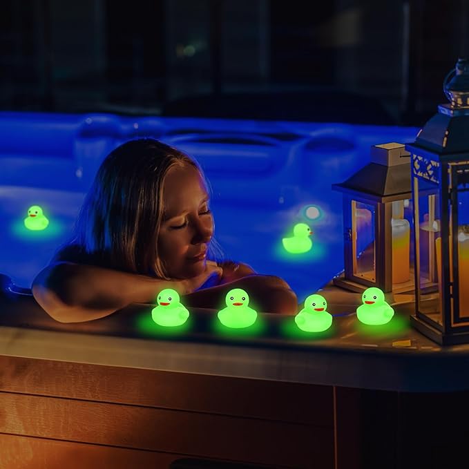 Deekin 200 Pcs 2 Inch Glow in the Dark Rubber Ducks Bulk Green Squeaky Light up Ducks Floating Bathtub Toys for Bath Bathtub Baby Shower Summer Birthday Party Favors Supplies