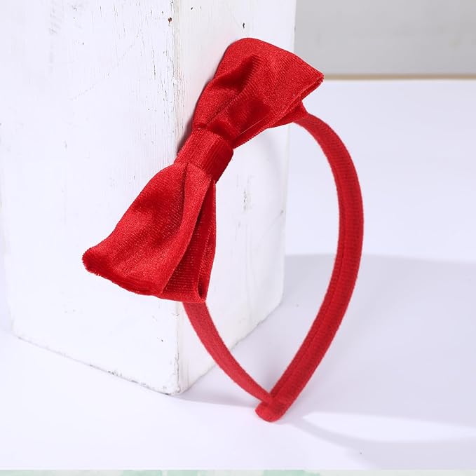 Velvet Bow Headband & 2 Pcs 4 Inch Hair Bows Set, Black School Hair Accessories for Little Toddler School Girls (Velvet Red)