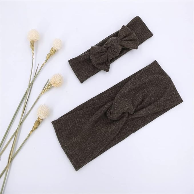 Sugarmelon Mommy and Me Headband Set Mother Baby Matching Turban Headband for Toddler Baby Girls Women Scrunchies Hair Bow Hairbands (Navy and Olive)