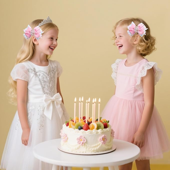 2 Pack 6th Birthday Hair Bow for Girls, Pink Hair Clips Hair Accessories for Girls 1 2 3 4 5 6 Years Birthday Confetti Ice Cream Party Supplies Decorations