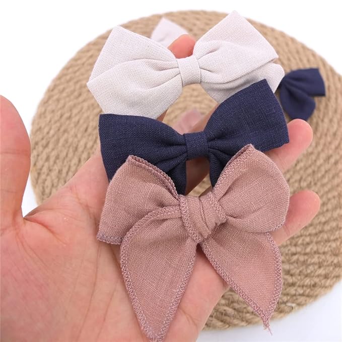 12 PCS Linen Bow Hair Clips for Baby Girls Hair Bows Alligator Clips Accessories Infants Toddler Kids Hairgrips (Assorted B)