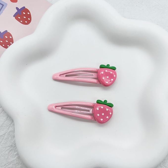 Strawberry Snap Clips Baby Girls Fruit Hair Bow Clips Strawberry Hair Ring Tie BBW24 (Set-F)