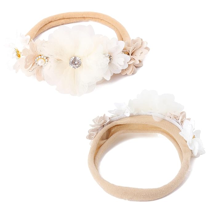 Baby Girl Flower Headband 6 PCS Elastic Hairbands Handmade Nylon Bows Headbands Chic Floral Hair Accessories Kids Gifts for Newborn Infant Toddlers