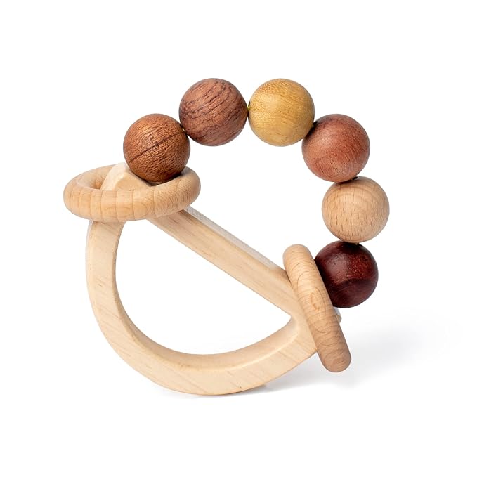 Baby Rattles 0-6 Months Wooden Toys for Babies 6-12 Months Montessori Wood Color Baby Rings for Newborn 0 3 6 12 Month Toddler Toys