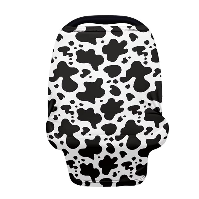 Forchrinse Cow Print Car Seat Cover for Babies Soft Breathable Breastfeeding Nursing Cover Infant Carseat Canopy Stroller Cover Easy Install