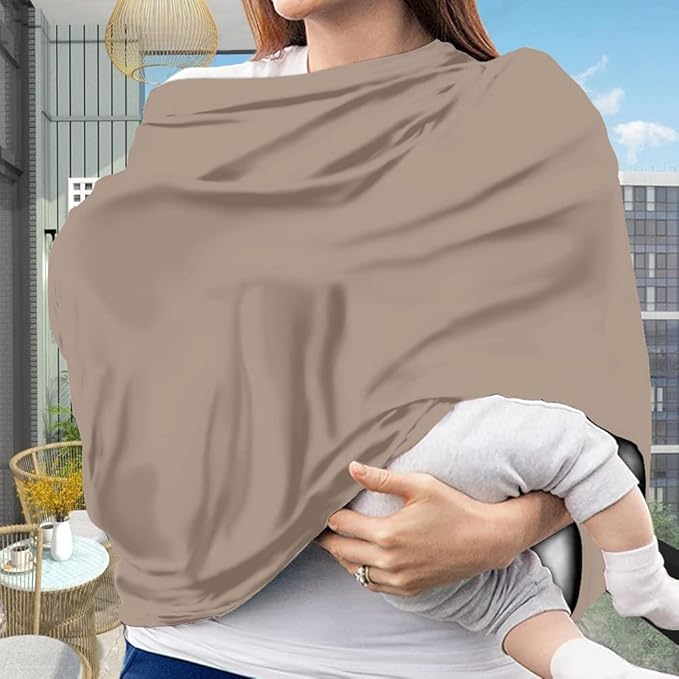 Solid Color Car Seat Covers for Babies Super Stretchy,Nursing Breastfeeding Covers,Soft Multi-use Nursing Covers,Natural