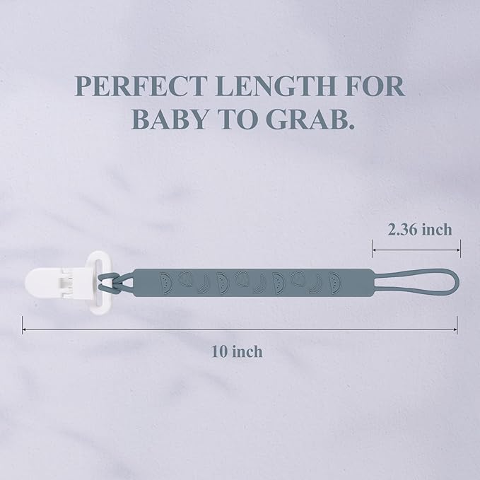 One Piece Design Silicone Pacifier Clip Holder for Baby Boys and Girls,Pack of 4 Flexible Paci Leash,Binky Clips,Newborn Essentials (Fruits, Gray)