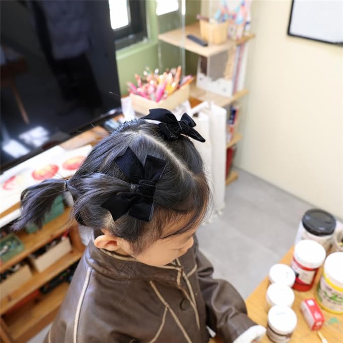 2 Pcs Cute Black Velvet Hair Bow Clips 3" Bowknot Alligator Clip Barrettes Hairpins for Girl Kids Accessories