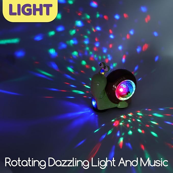 Hunfur Auto-Sensing Snail Crawling Toy,Dynamic LED Lights Music Interactive Toy for Baby Infant Boy Girl, Funny Birthday for Toddler