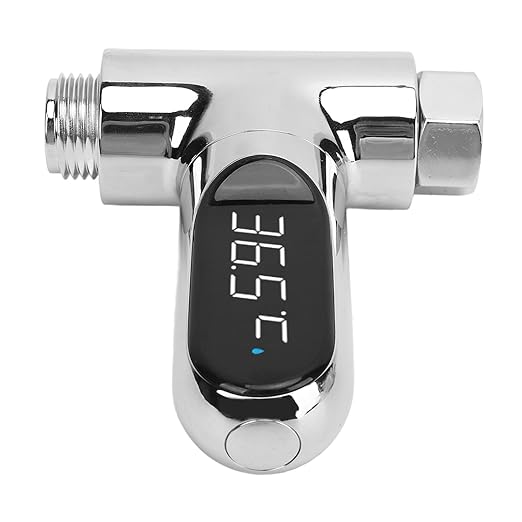 Digital LED Shower Thermometer for Accurate Temperature Control in Bathroom, No Batteries Required for Family with Babies Aluminum Shower Thermometer Home Kitchen, 360° Rotating LED Display