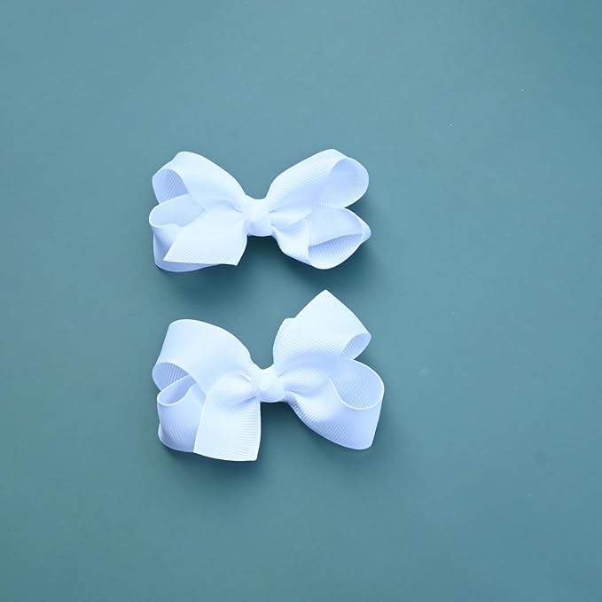 6 PCS 3" Grosgrain Ribbon Hair Bows - Alligator Clips for Toddlers in Solid Color (White)