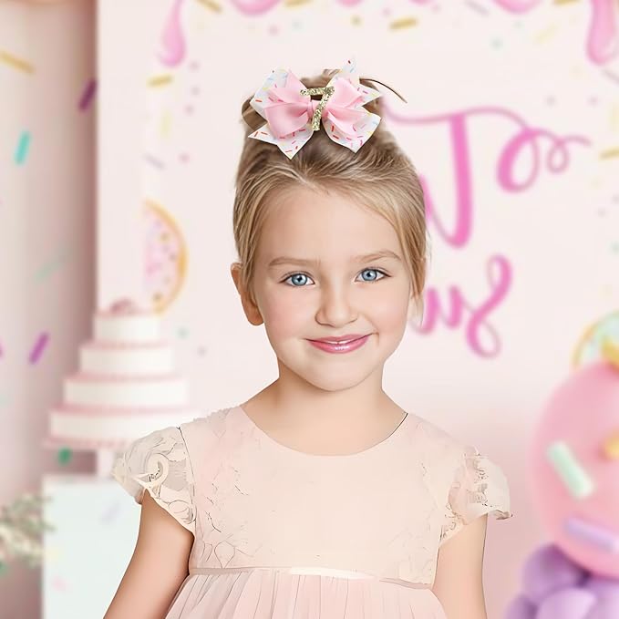 YanJie 1pcs 4'' Baby Hair Bow for 7 Years Old 7th Birthday Outfit Girl Birthday Decorations for Girl Glitter Infants Hair Clips Accessories with Bows