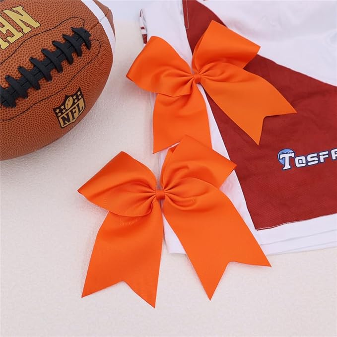 Pack of 2 Orange Jumbo Cheer Bow Hair Clips for School Girls Cheerleader Bows 8'' Dancing Softball Basketball Cheerleading Team Hair Accessories
