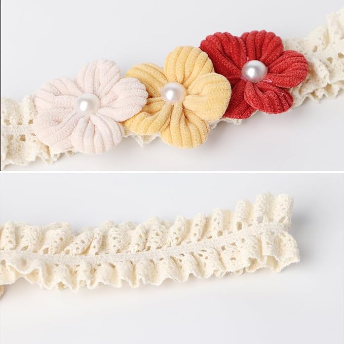 Handmade Baby Girl Headbands in Beige and Pink Lace Flowers for Newborns and Toddlers Cute Baby Girl Flowers and Newborn Headbands (Red yellow and pink flowers, One Size)