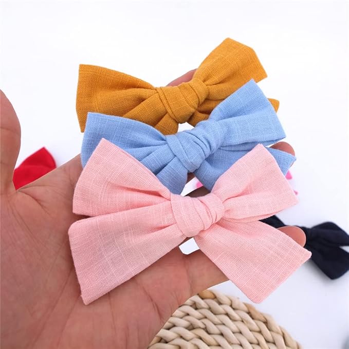 12 PCS Linen Bow Hair Clips for Baby Girls Hair Bows Alligator Clips Accessories Infants Toddler Kids Hairgrips (Knot Bow 4'')