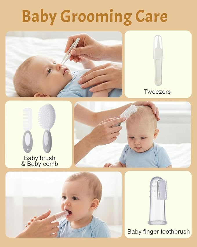 Lictin Baby Healthcare and Grooming Kit, 26 in 1 Rechargeable Nail Trimmer Electric Set,Safe File with Auto Light, Newborn Nursery Health Care Portable Safety Set for Infant Toddlers Boys Girls, Grey