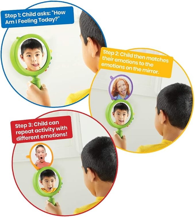 hand2mind See My Feelings Mirror, Play Therapy Toys, Mindfulness for Kids, Emotional Regulation Activities, Social Learning Supplies, Calm Down Corner Set, Set of 4