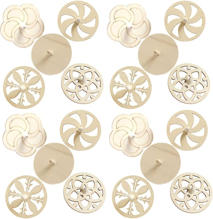 balacoo 20Pcs Wooden Spinning Tops for Kids DIY Gyroscope Toy Set with Paintable Unfinished Tops 2.75 Inch Creative Craft for Hand-Eye Coordination and Motor Skill Development