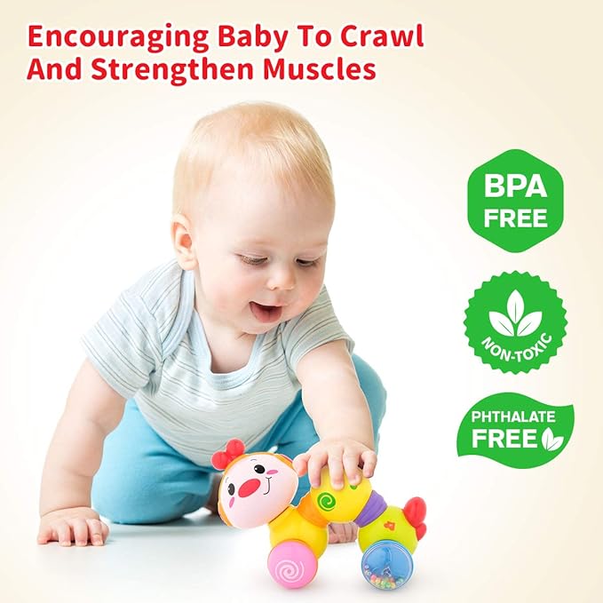 Vanmor Baby Toys 6-12 Months, Infant Musical Caterpillar Crawling Toy, Press and Go Interactive Inchworm Toy with Light Up, Tummy Time Educational for 6 7 8 9 12 18 Months