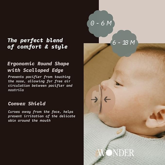 Suavinex Wonder Baby Pacifier, SX Pro Silicone Nipple, Reversible, Non Irritating Shield Design, 2Pk Pacifiers 6-18 Months, Made in Europe, Lavender/Mauve
