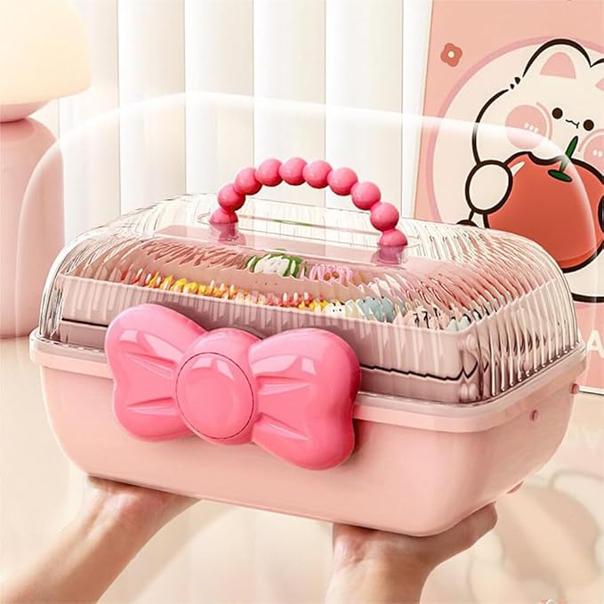 3-Layer Kids Hair Accessories Organizer with Bowknot Lock Cute Jewelry Box Headband Hair Tie Clip Organizer Box for Little Girls - Purple