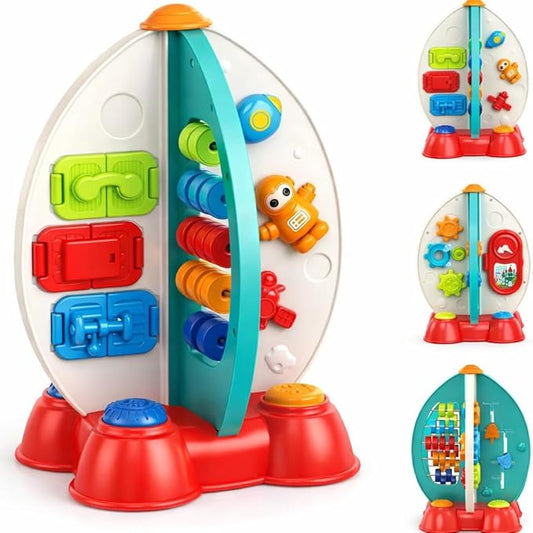 Space Toy for Toddlers 1-3, Musical Rocket Toy for 1 Year Old Boys Girls, Sensory Fine Motor Skills Interactive Toy with Lights & Songs, Birthday Gifts for Boys Girls