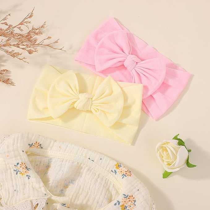 5Pcs Nylon Baby Bow Headbands, Soft Stretchy Hairbands with Bow for Newborns, Infants & Toddlers